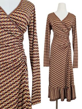 Max Studio Asymmetrical Midi Dress Size Medium Long Sleeve V-Neck Semi-Formal